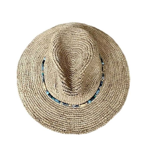 Authentic Scala Handmade 100% Straw Hat Coral With Beads Accent Band Beachy - Picture 2 of 7